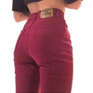 Vintage 90s Jordach Mom Jeans High Waist Burgundy 100% Cotton 28 x 30